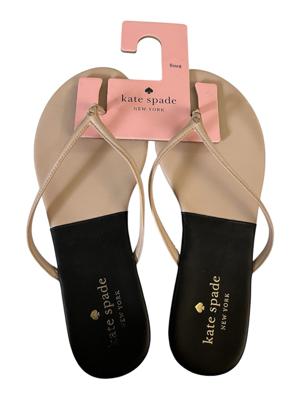 Kate Spade NY Cabana Leather Flip Flop Thong Sandals In Beige/Black Color Size 8